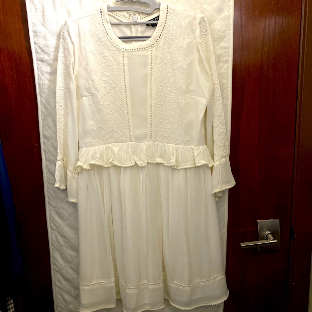 Ecru/cream TOPSHOP ruffle embroidered dress